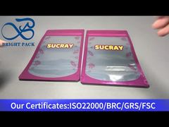गुलाबी एल्यूमीनियम फ़ॉइल स्टैंड अप ज़िपर बैग जिसमें साफ़ विंडो है
