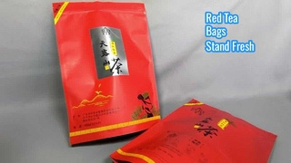 काली चाय के लिए लाल सेल्फ स्टैंडिंग ज़िप लॉक बैग