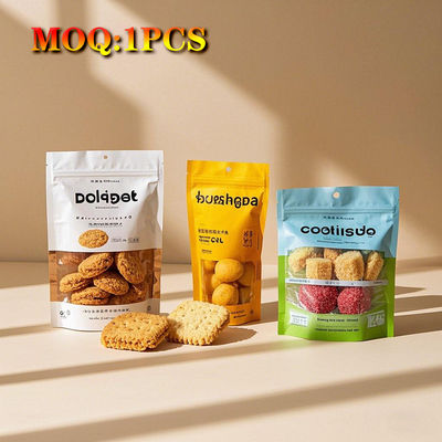 कॉफी के लिए कस्टम मुद्रित स्टैंड-अप मायलर बैग चॉकलेट कुकी विंडोज और ज़िपर के साथ पुनर्नवीनीकरण योग्य