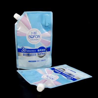 1L डिटर्जेंट एंगल स्पूट पॉच पीईटी अल पीई लेमिनेट लीक प्रूफ वाइड नोजल