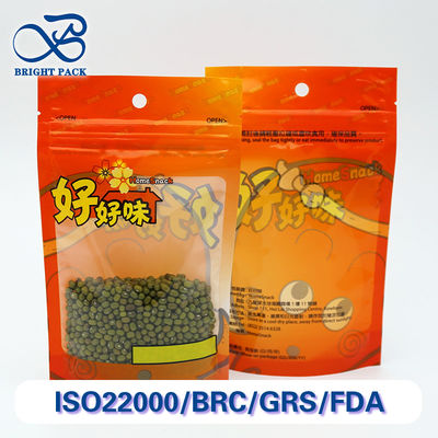 खाद्य पैकेजिंग के लिए पारदर्शी खिड़कियों के साथ हल्के और पुन: प्रयोज्य स्टैंड अप बैग, अनुकूलन योग्य प्रिंटिंग के साथ।